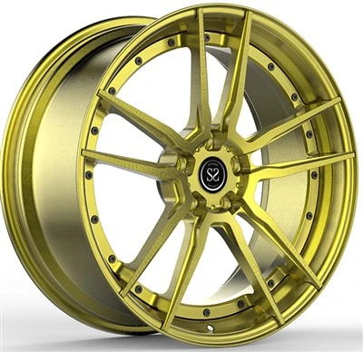 2-Mâm rèn PC tùy chỉnh Mẫu bu-lông 5x112 màu vàng bóng 20 và 21" so le nhau cho Audi S6 C8